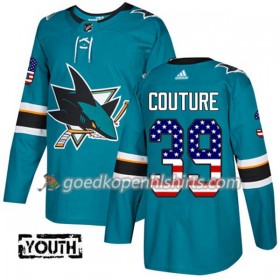 San Jose Sharks Logan Couture 39 Adidas 2017-2018 Teal USA Flag Fashion Authentic Shirt - Kinderen